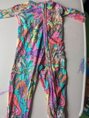 EUC Bums & Roses Dinosaur One-Piece Pajamas - Zipper Front